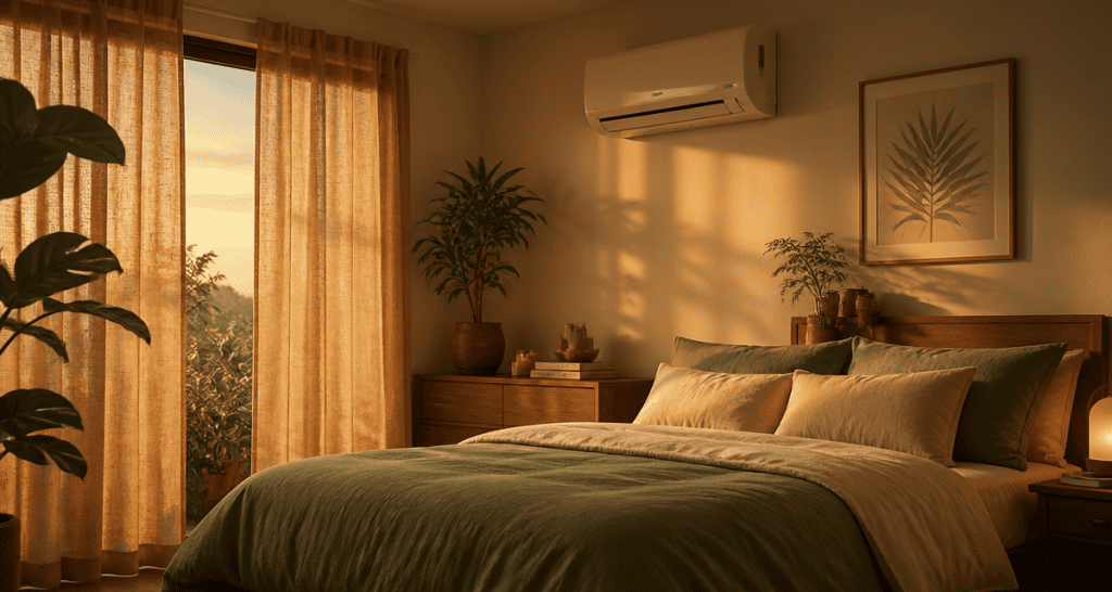 chambre climatisée lumineuse et confortable