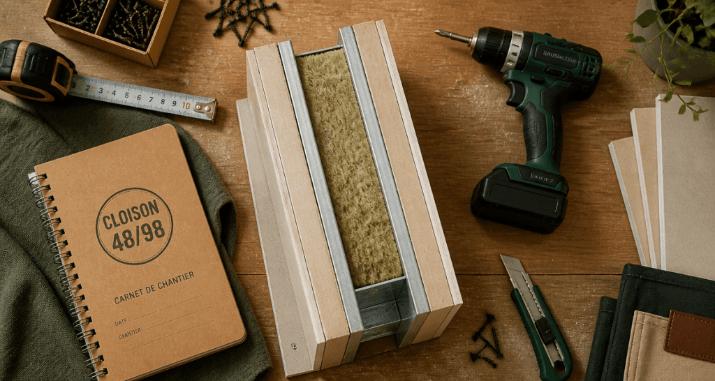 cloison 48/98 vue en coupe avec outils