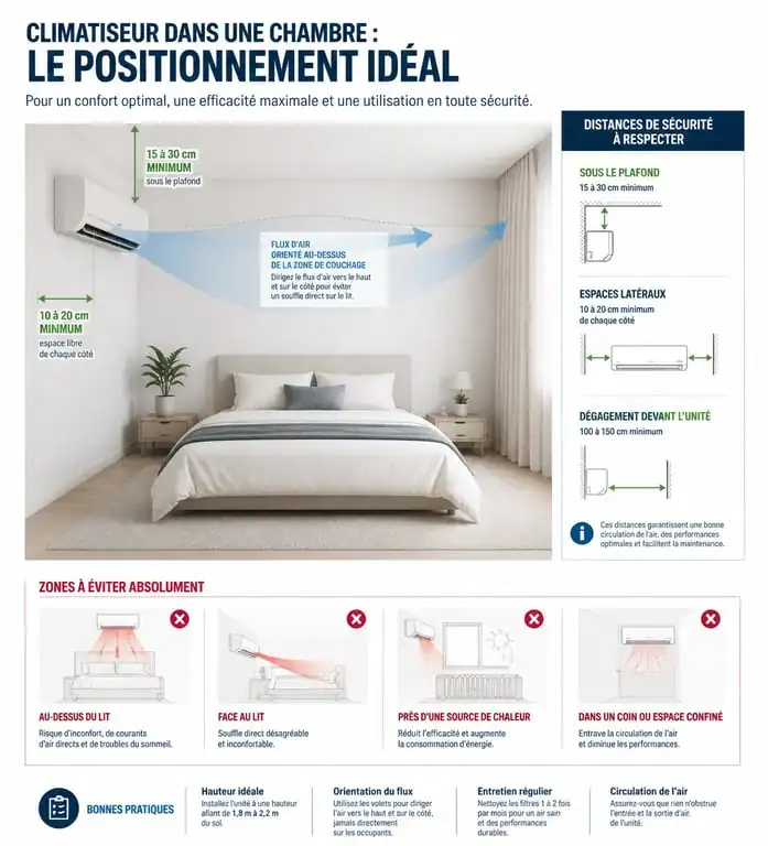 Schéma d'emplacement optimal pour une climatisation dans une chambre