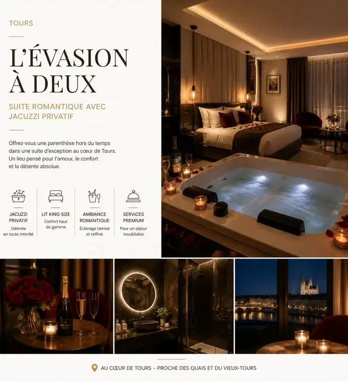 Suite romantique avec jacuzzi privatif pour un séjour inoubliable à Tours