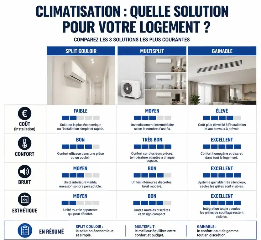 Comparatif des solutions de climatisation pour refroidir les chambres depuis le couloir