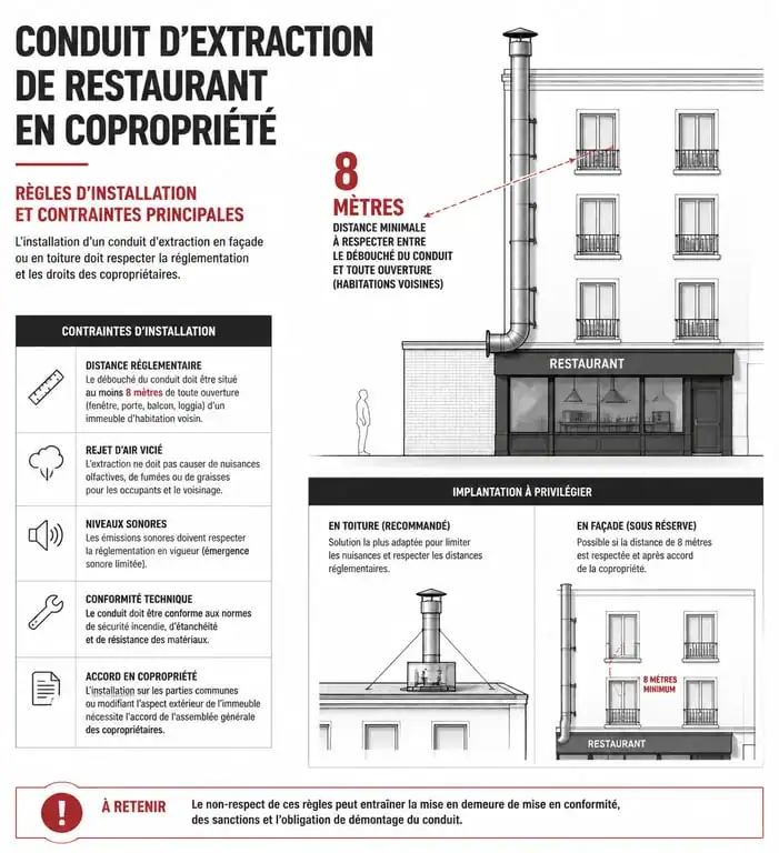 Infographie des règles d'installation d'extraction pour restaurant en copropriété