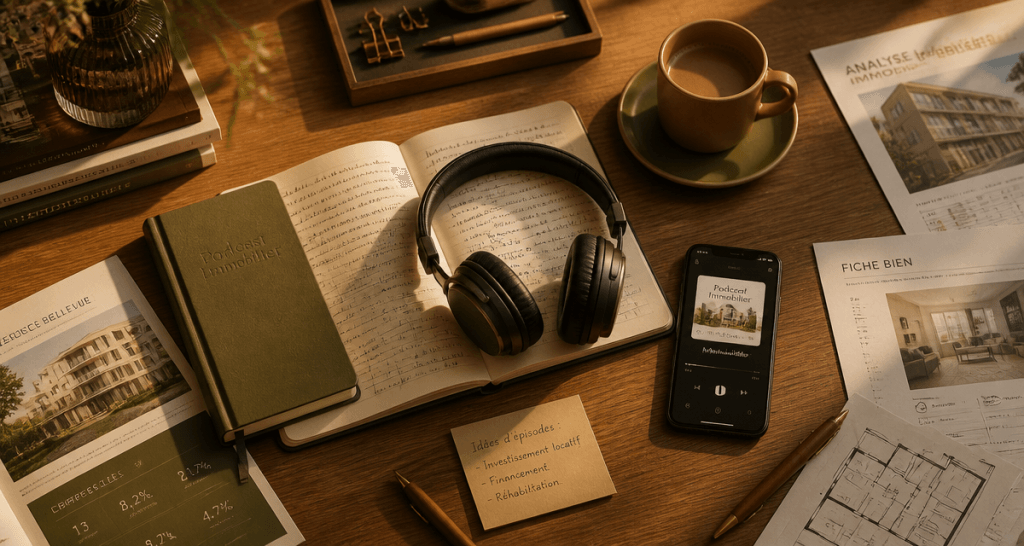 podcast immobilier casque audio carnet bureau
