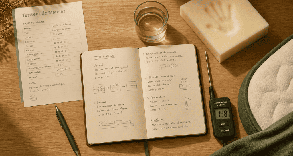 testeur de matelas carnet et accessoires