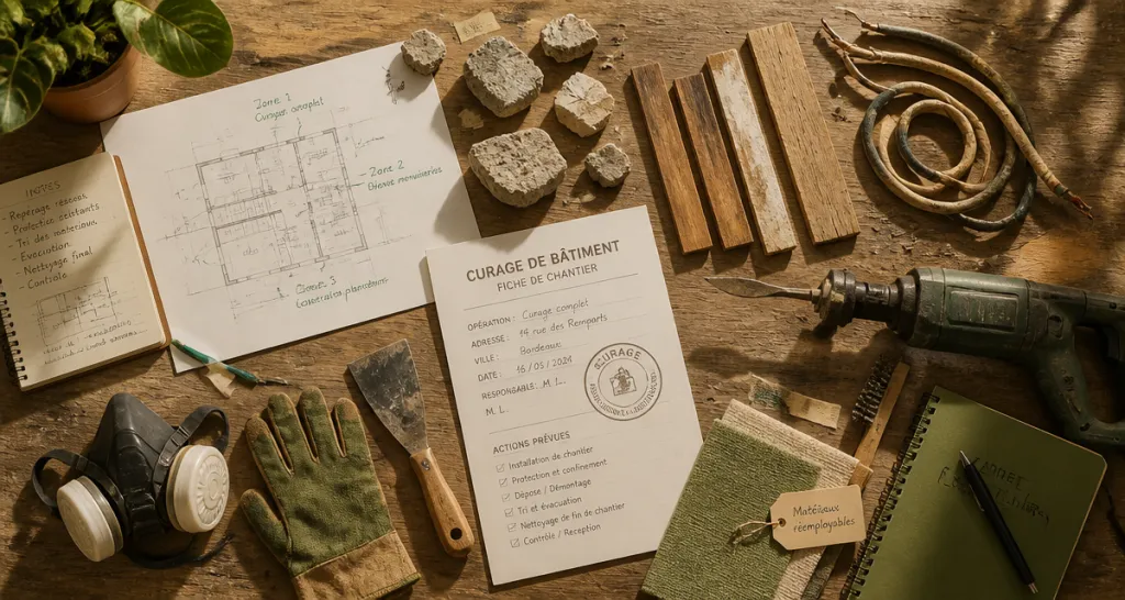 Curage batiment plan outils matériaux