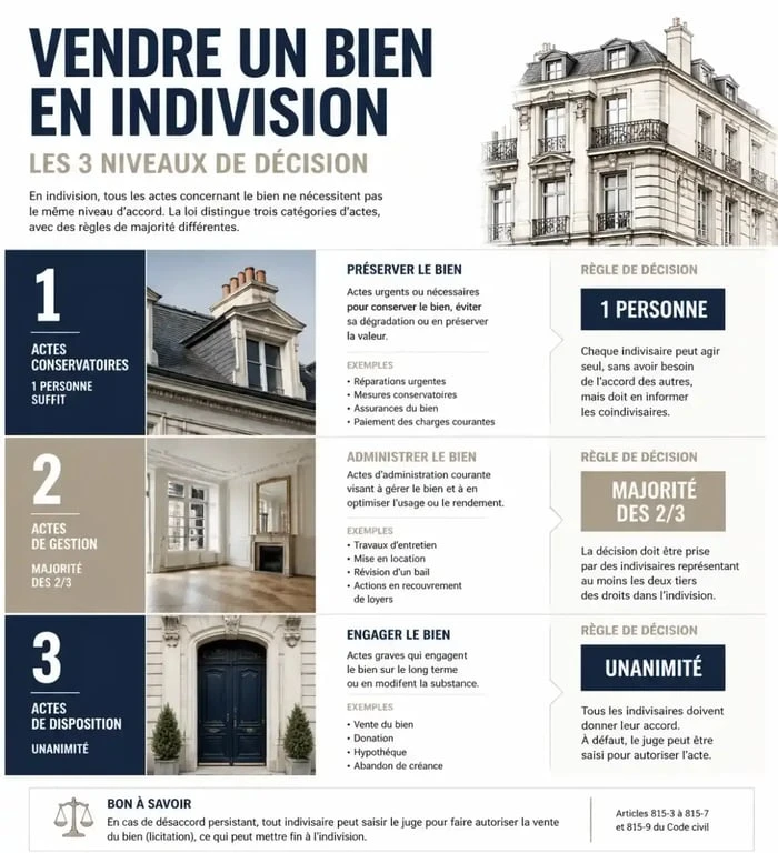 Schéma du processus de décision pour la vente d'une maison en indivision entre frère et sœur