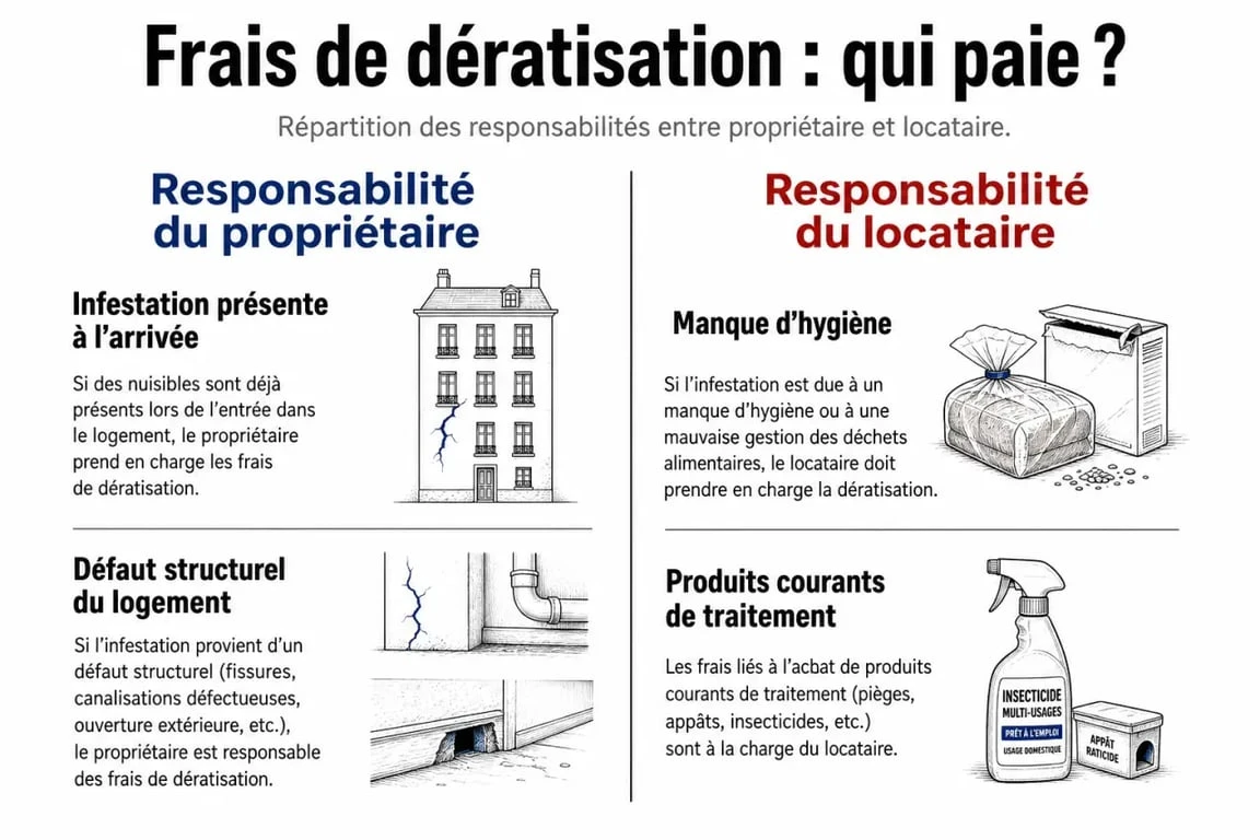 Infographie sur la répartition des responsabilités entre locataire et propriétaire en cas de présence de souris