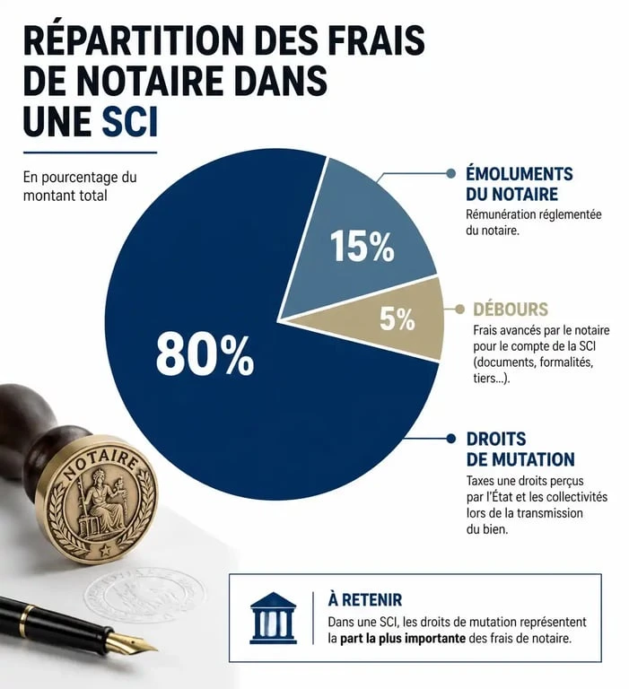 Répartition des frais de notaire pour une SCI : droits de mutation, émoluments et débours