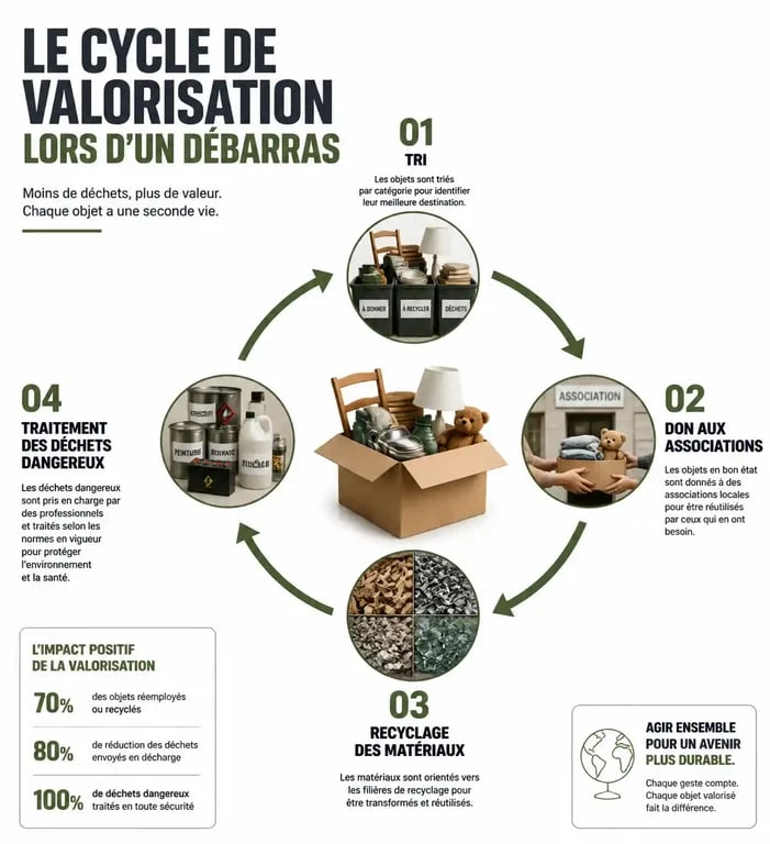 Cycle de valorisation et tri des objets lors d'un service de débarras à Colmar
