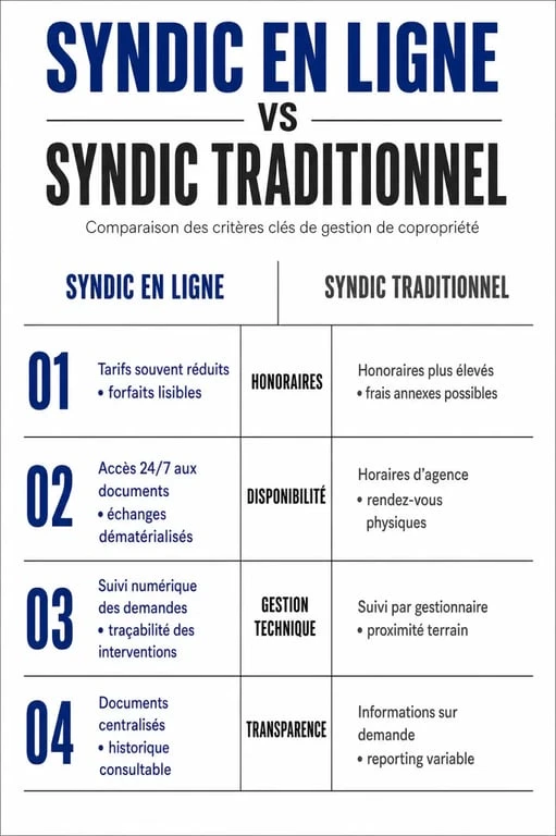 Infographie comparative : Syndic One vs Syndic traditionnel pour la gestion de copropriété