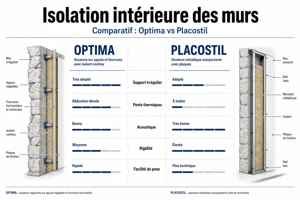 Comparatif Optima placostil pour isolation intérieure des murs