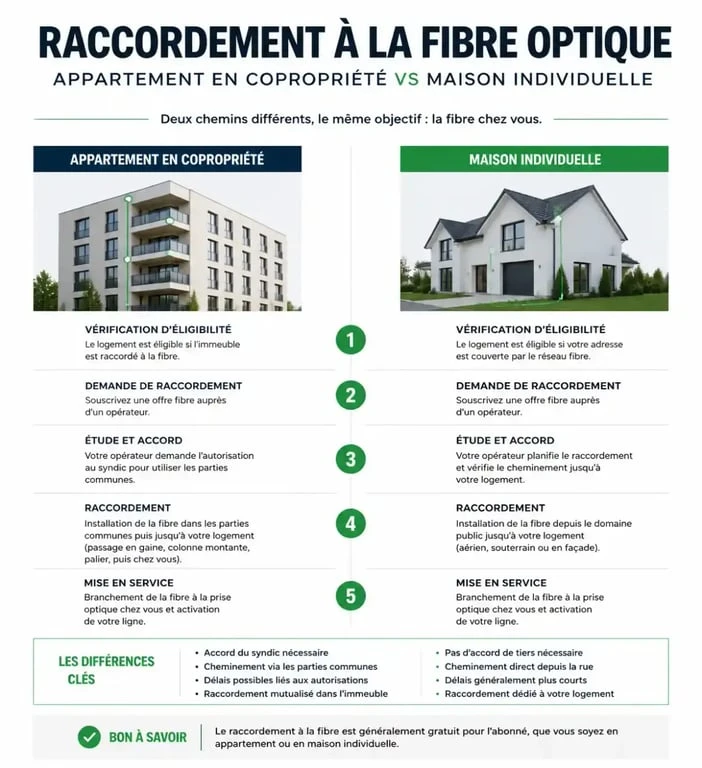 Infographie comparative des démarches d'autorisation pour l'installation de la fibre optique en location