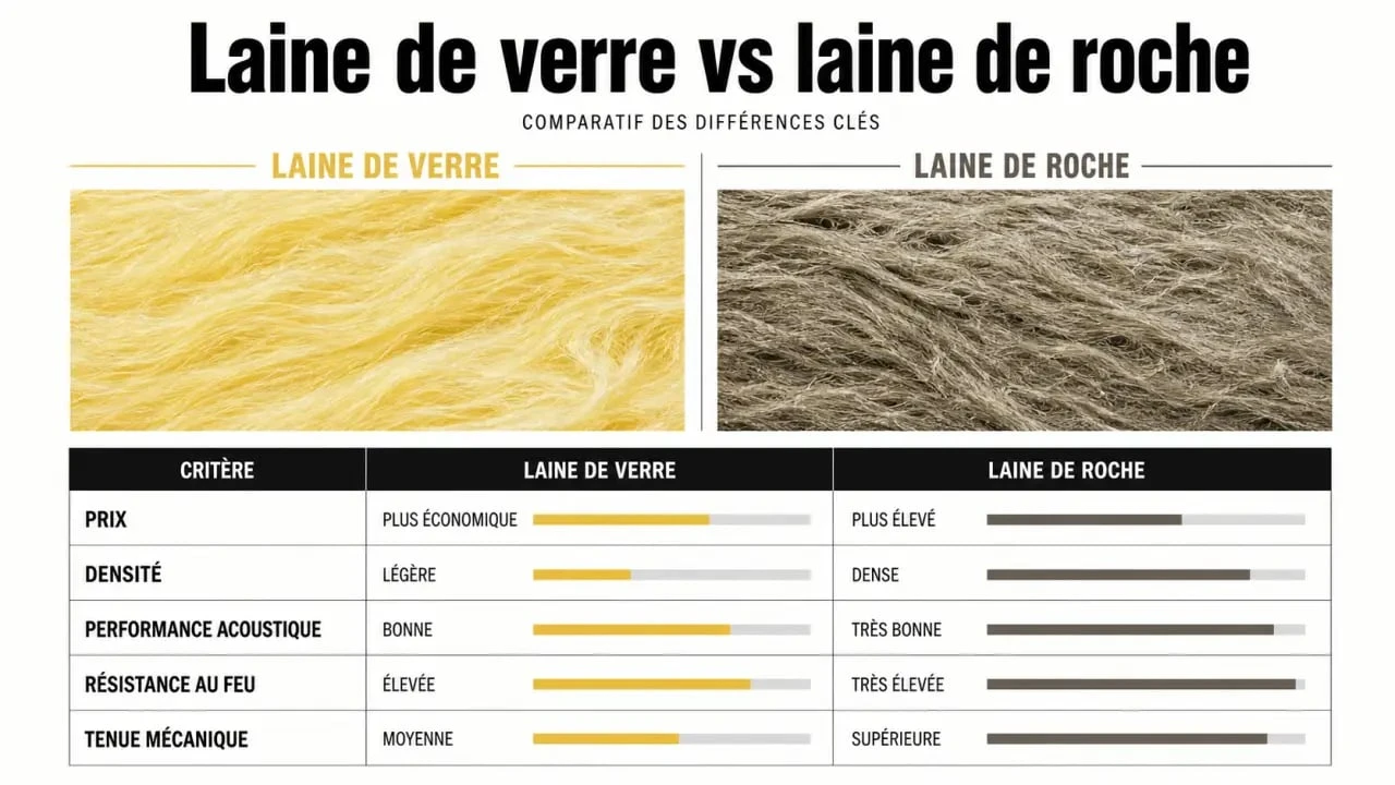 Différence entre laine de verre et laine de roche en comparaison visuelle