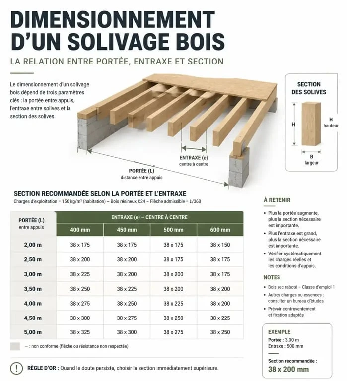 Infographie explicative pour le dimensionnement d'un abaque de solivage bois