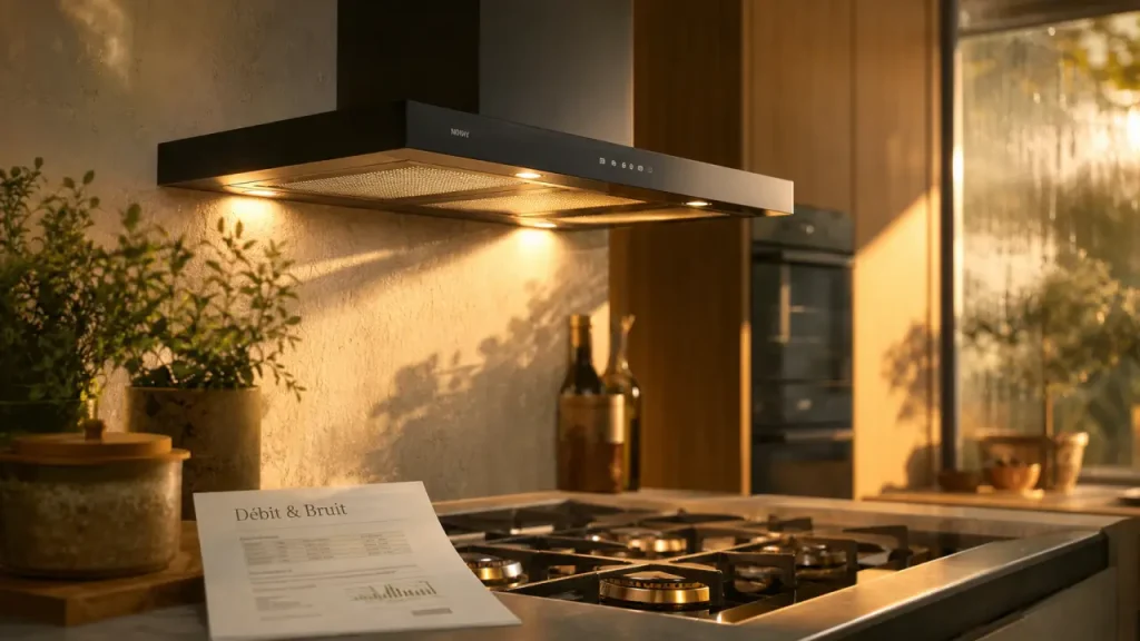 Hottes aspirantes comparatif : hotte débit et bruit en cuisine moderne