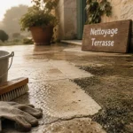 Nettoyage sol exterieur : terrasse en pierre naturelle après nettoyage