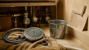 Pas de pression douche : pommeau démonté et test débit