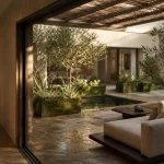 Patio dans maison : patio lumineux et intimiste, pierre, plantes et pergola