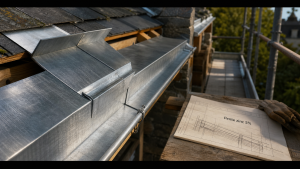 Pente toiture zinc 5 % : jonction zinc posée
