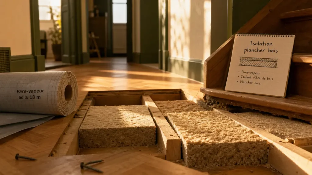 Plancher isolant bois : solives et panneaux isolants en fibre de bois