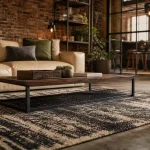 Tapis style industriel pour loft, tapis noir et ivoire, chaleur atelier