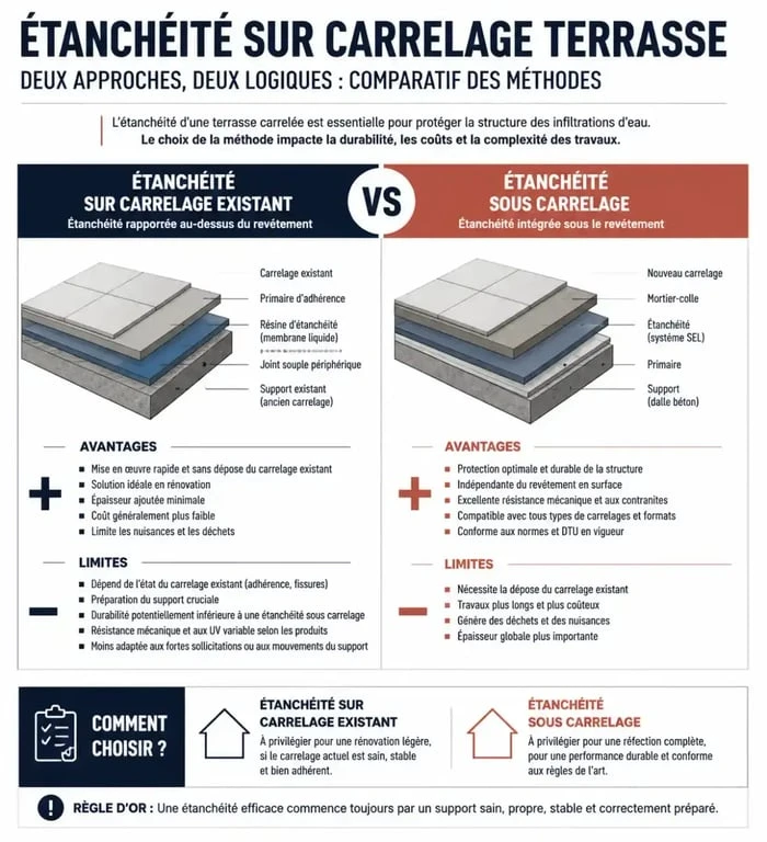 Comparatif des solutions d'étanchéité sur carrelage terrasse pour rénovation