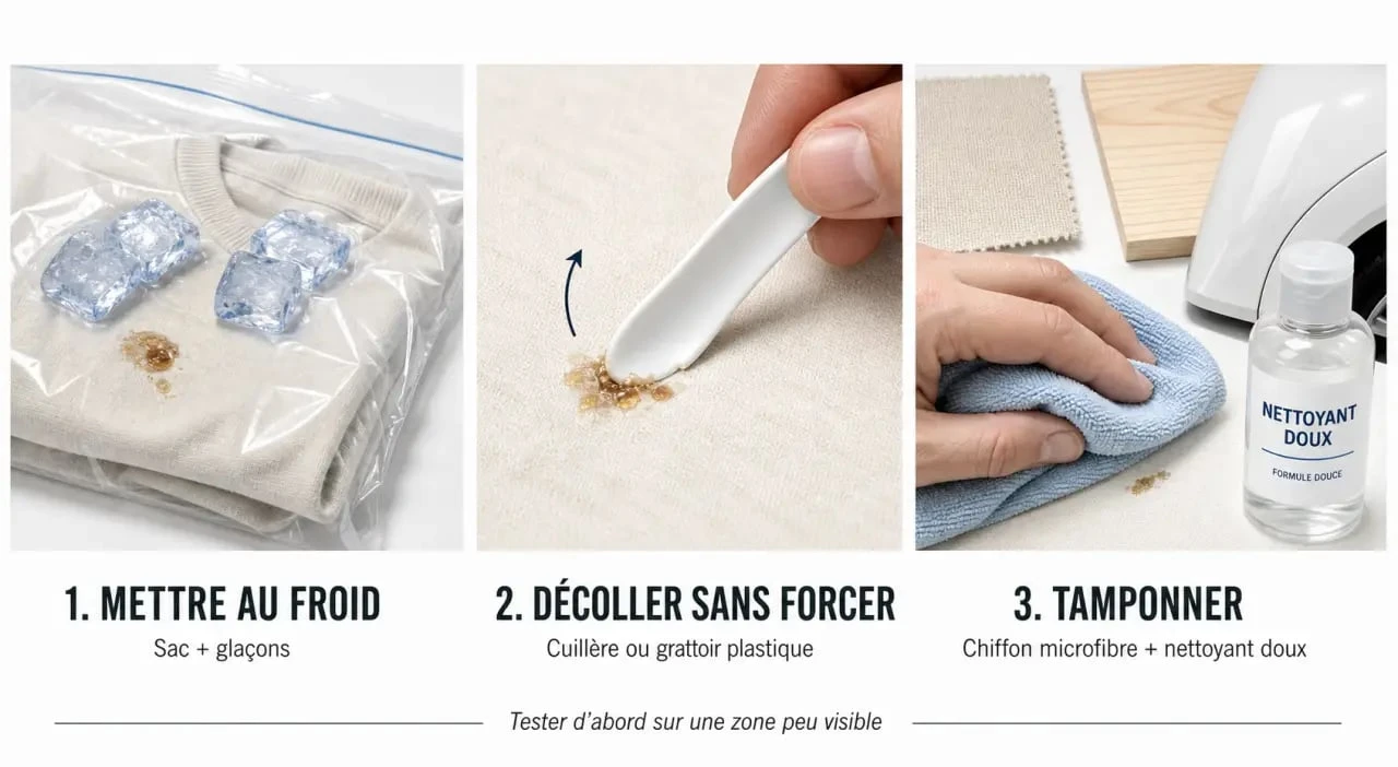 Enlever des taches de resine sur vêtement, bois et carrosserie avec des gestes doux et ciblés