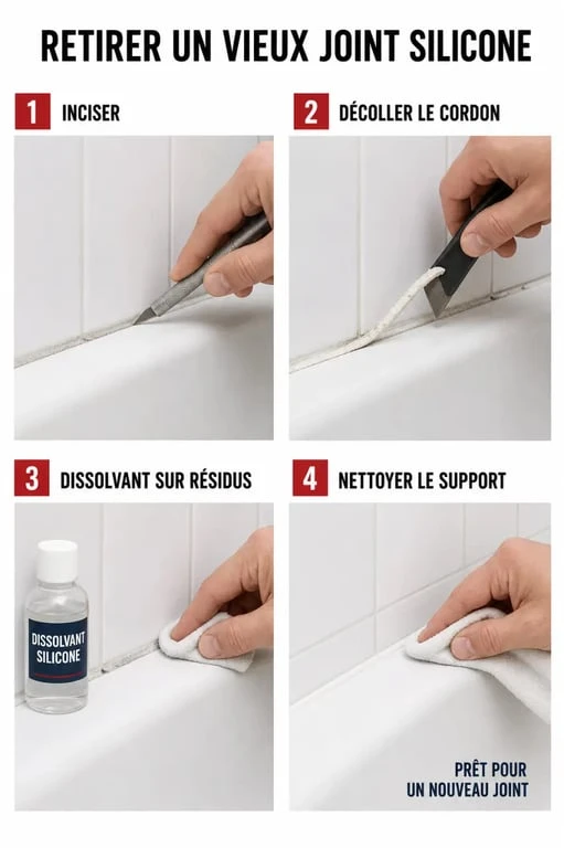 Comment enlever silicone : étapes pour couper, décoller et nettoyer un vieux joint sur carrelage et baignoire