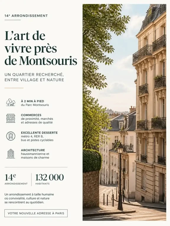 Quartier résidentiel du 14e arrondissement, idéal pour un chasseur immobilier paris 14