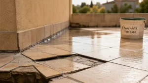 Étanchéité sur carrelage terrasse qui fuit : fissures de joints et traces d’eau, résine ou étanchéité sous carrelage
