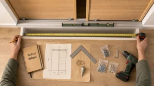 Poser une porte de placard coulissante : rails et aplomb