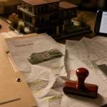 Prix d un expert immobilier : dossier expertise sur table et plan cadastral