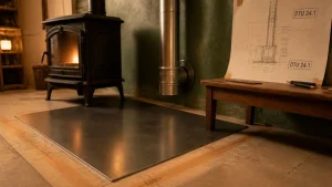 Schéma installation poêle à bois : 80 cm devant et conduit