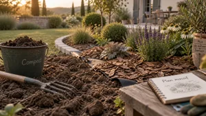 Aménagement massif jardin : préparation du sol et paillis