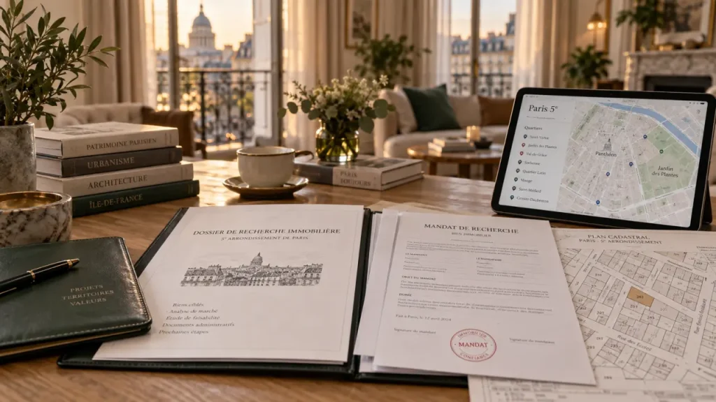 Chasseur immobilier paris 5 : dossier de recherche et plan cadastral