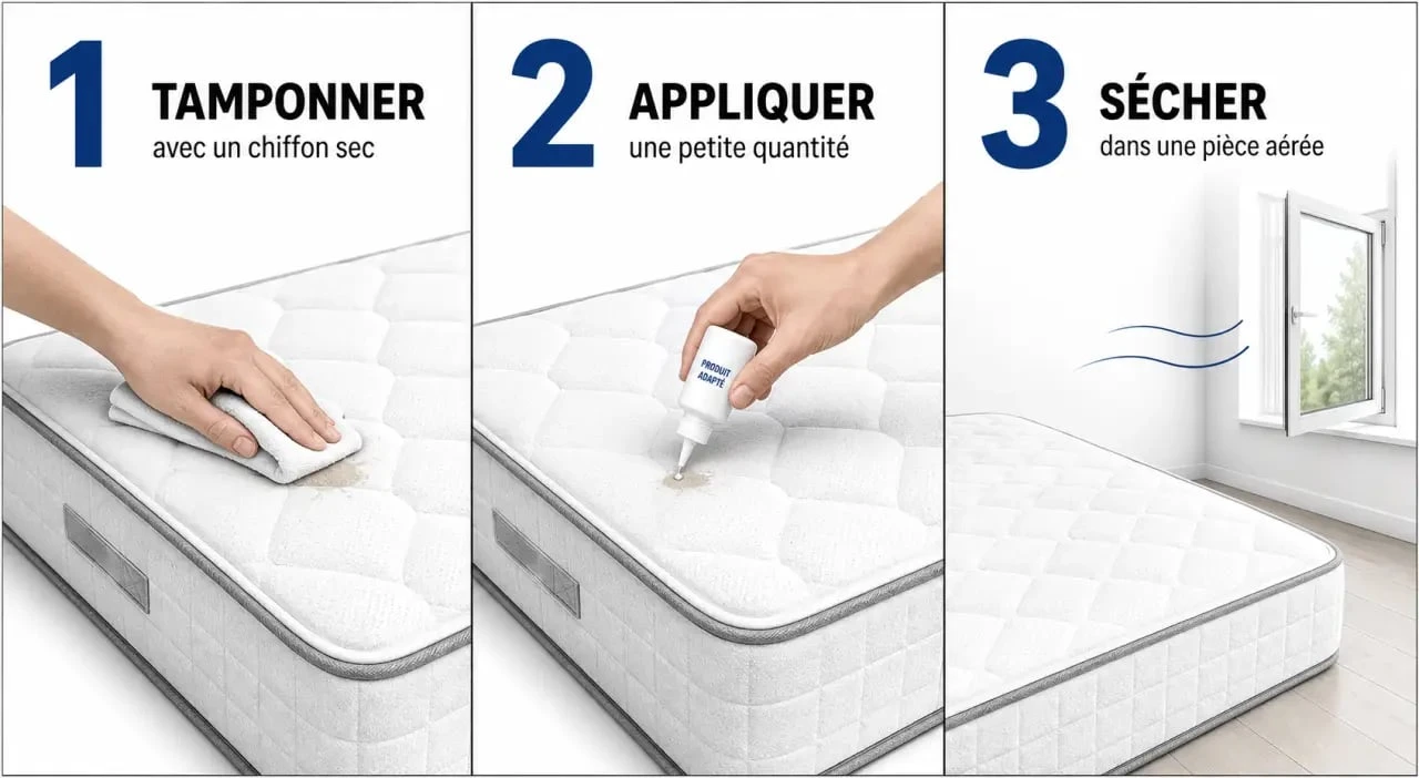 Détacher matelas : illustration des étapes pour absorber, traiter et sécher