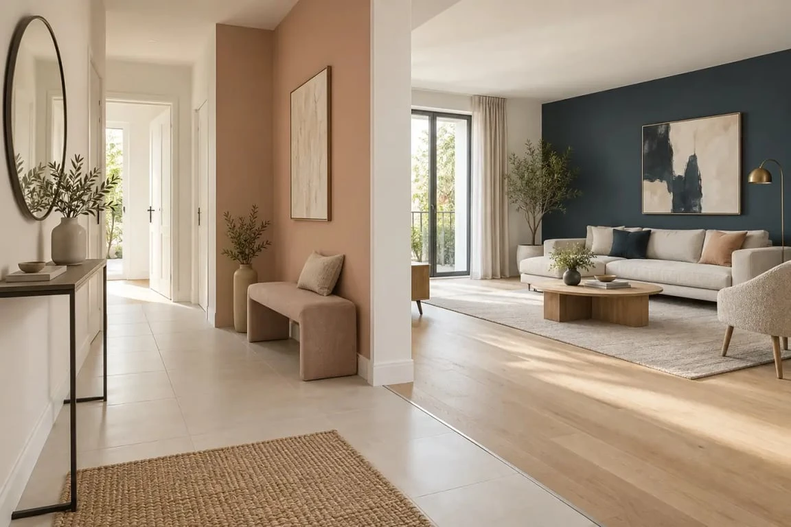 Idées de peinture pour entree maison avec couleurs neutres, chaudes, bleu profond et vert sauge