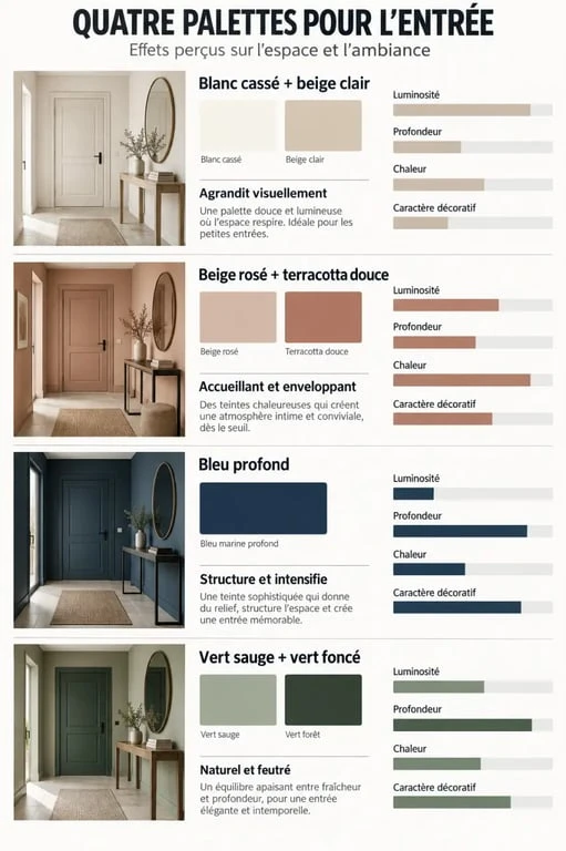 Infographie sur la peinture pour entree maison selon la luminosité, le style et l’effet recherché