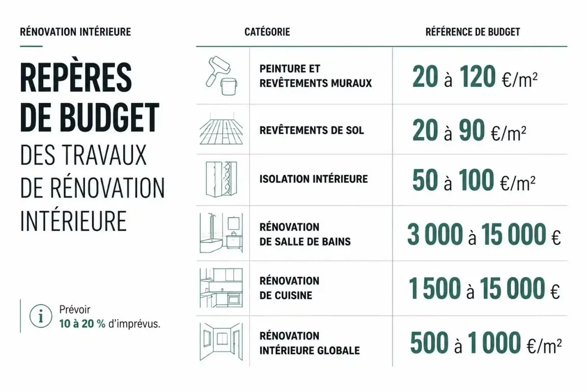 Budget des travaux de rénovation intérieure selon les postes et le niveau de travaux