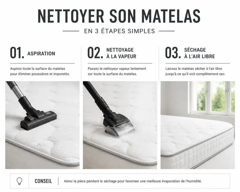 Étapes pour nettoyer son matelas avec un nettoyeur vapeur
