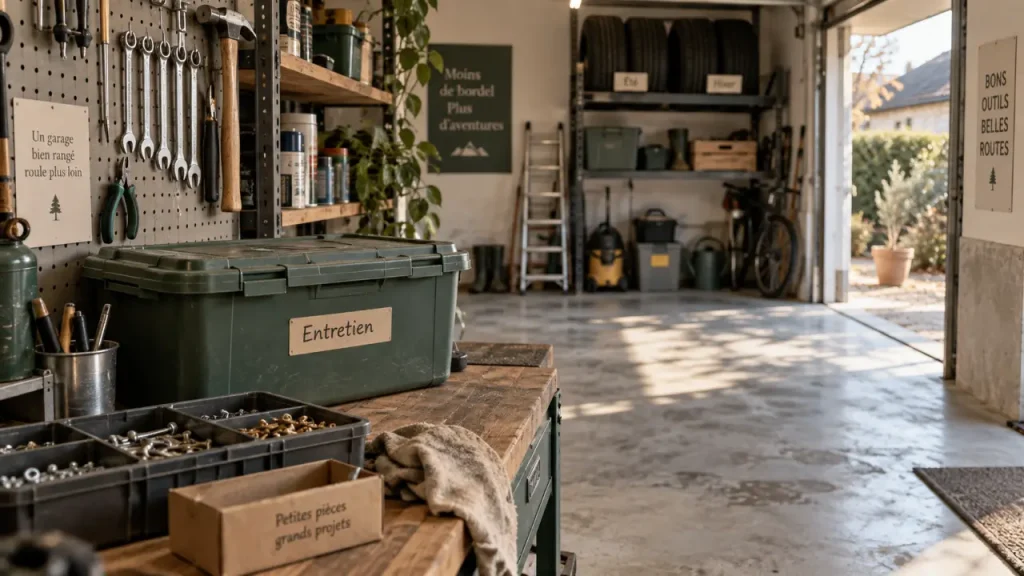Optimisation rangement garage : tri, bacs étiquetés, sol dégagé