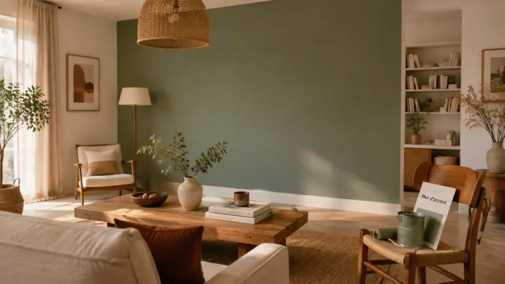 Quel mur peindre en couleur : mur d’accent peint dans un salon lumineux