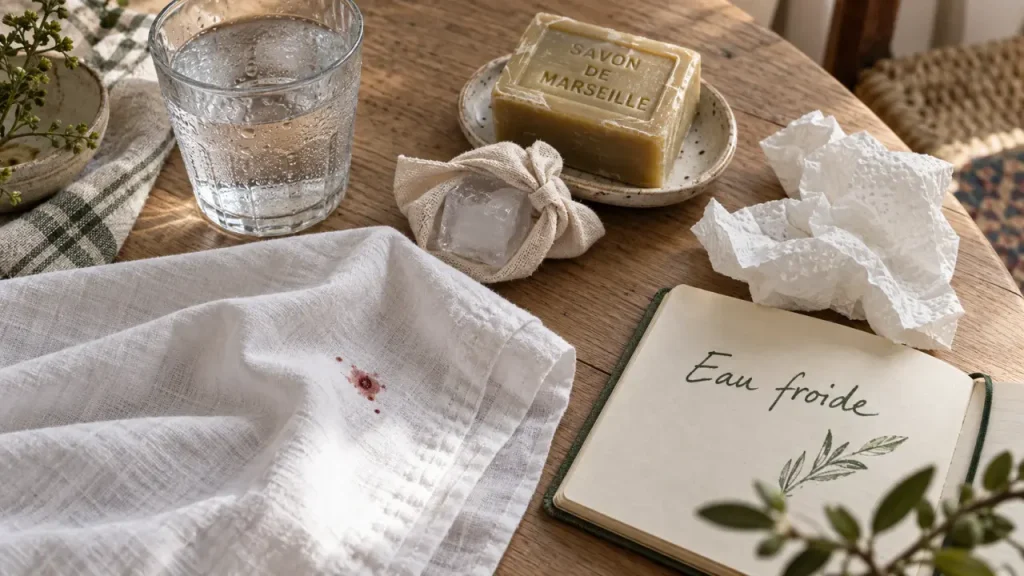 Retirer des taches de sang : drap blanc, eau froide, savon de Marseille