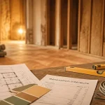 Travaux de rénovation intérieur : chantier en salon, isolation et enduit