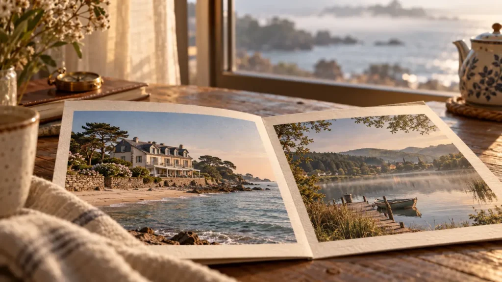 Hôtel Belle Vue Logis : façade mer à Fouesnant et lac des Fades